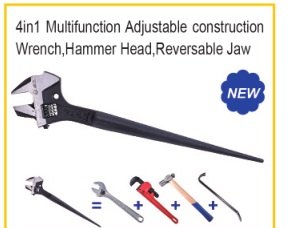 Features: 4-in-1 desian for versatility and convenience. Adiustable construction to fit various sizes. Reversible jaw for a secure grip. Hammer head for added functionality. Durable construction for long-lasting performance. Say goodbye to cluttered toolboxes and hello to efficiency with the Wrench 4 in 1 Multifunction Adjustable Construction Wrench. Upgrade your toolkit today!